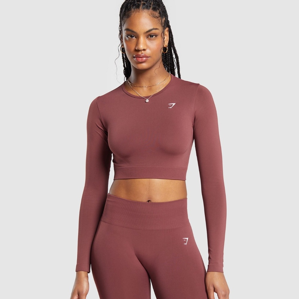 Gymshark Long Sleeve Crop Top - Burgundy Brown